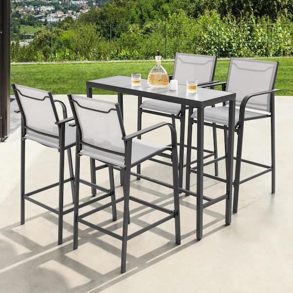 Nuu Garden Black Iron Bar Set with Breathable Textilene Fabric and Powder-Coated Frame