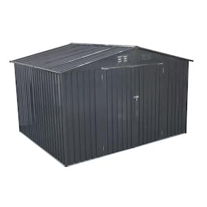 Dire 10 ft. W x 8 ft. D Outdoor Grey Metal Storage Sheds with Lockable Door and Shutter Vents (80 sq. ft.)