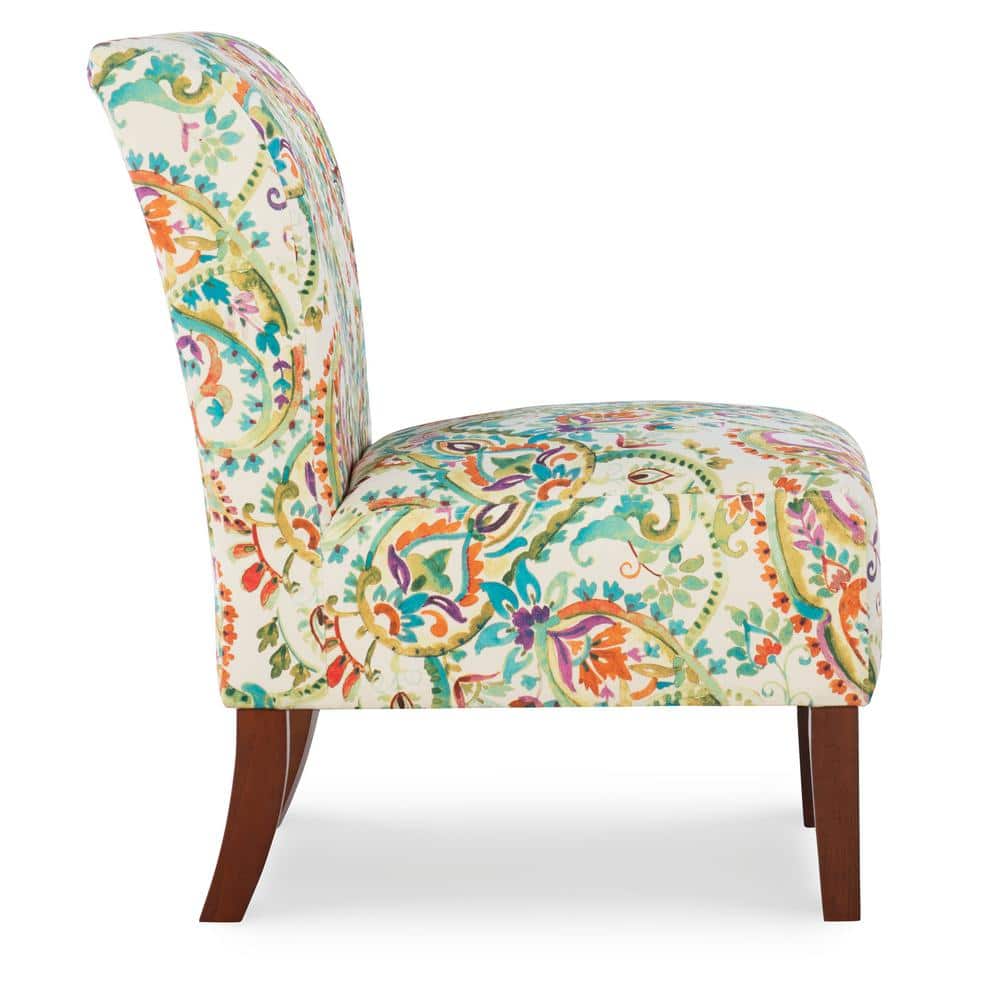 Julie Red and Blue Floral Slipper Accent Chair with Walnut Legs