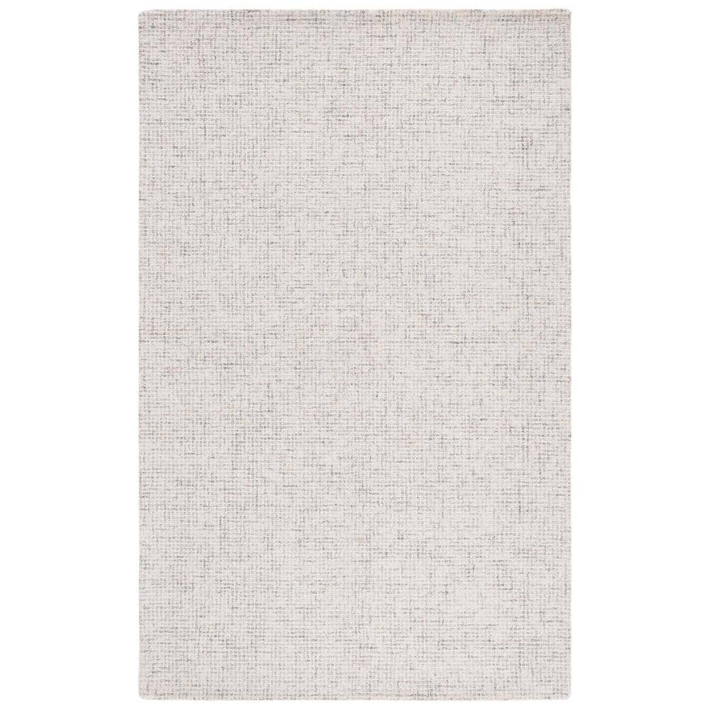 Light Grey Ivory Hand Tufted Wool Area Rug 5' x 8'