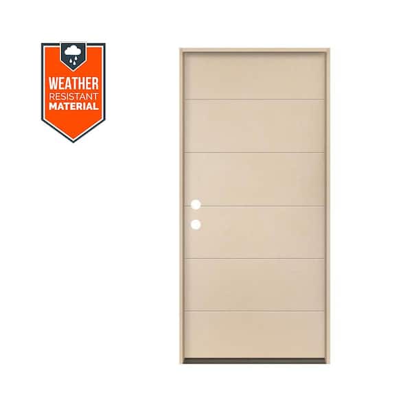 TETON Modern 36 in. x 79 in. Right-Hand/Inswing 6-Grid Solid Panel Unfinished Fiberglass Prehung Front Door