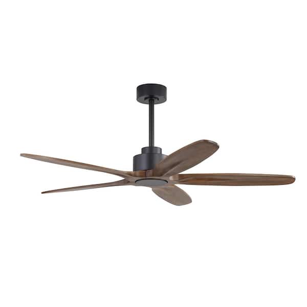 54 in. 5-Soild Wood Blades Indoor Walnut Ceiling Fan with Remote Downrod