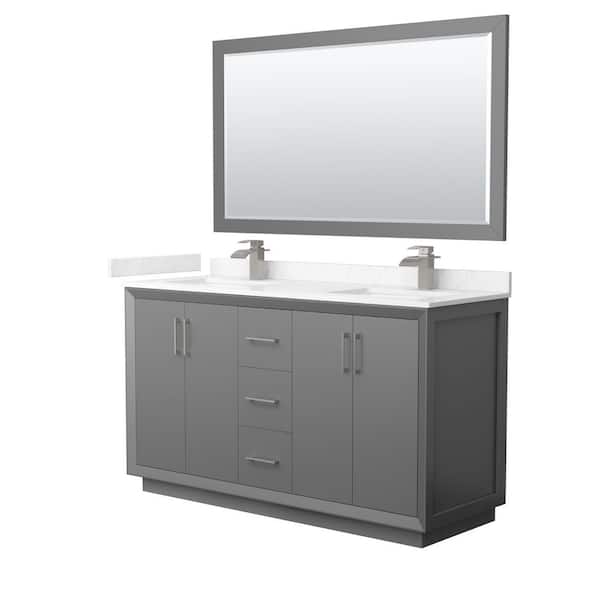 Wyndham Collection Strada 60 in. W x 22 in. D x 35 in. H Double Bath Vanity in Dark Gray with Carrara Cultured Marble Top and 58 in. Mirror