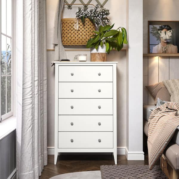 Solid Wood 5-Drawer Dresser 29.92 in. W in White