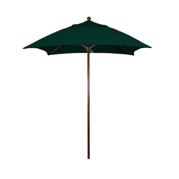 California Umbrella 6 ft. Woodgrain Aluminum Commercial Market Patio Umbrella Fiberglass Ribs and Push Lift in Forest Green Sunbrella