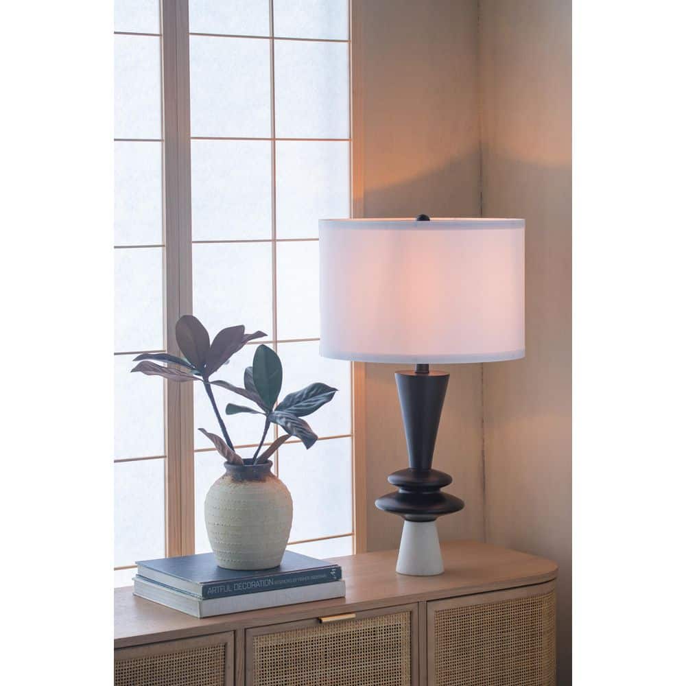 26.7 in. Black Modern Integrated LED Two-Disc Accent Table Lamp for Living Room, Bedroom with White Metal Shade price history on PriceWatchPro