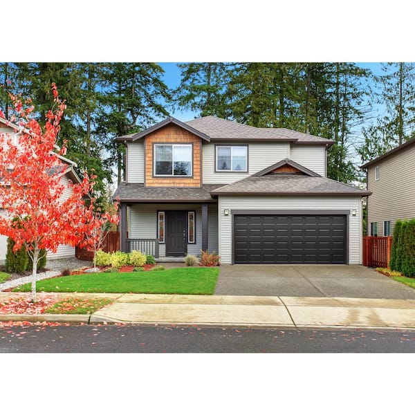 Classic Steel Short Panel 16ft x 7ft Insulated 12.9 R-Value Black Garage Door without windows