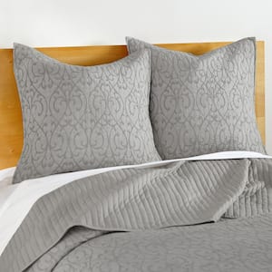 Beckett Light Grey Damask Scroll Jacquard Euro Sham (Set of 2)