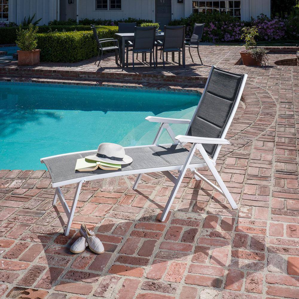 Regis Gray and White Aluminum Sling Folding Chaise Lounger