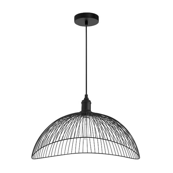 River of Goods Francesca 1-Light Black Metal Pendant With Woven Metal Shade