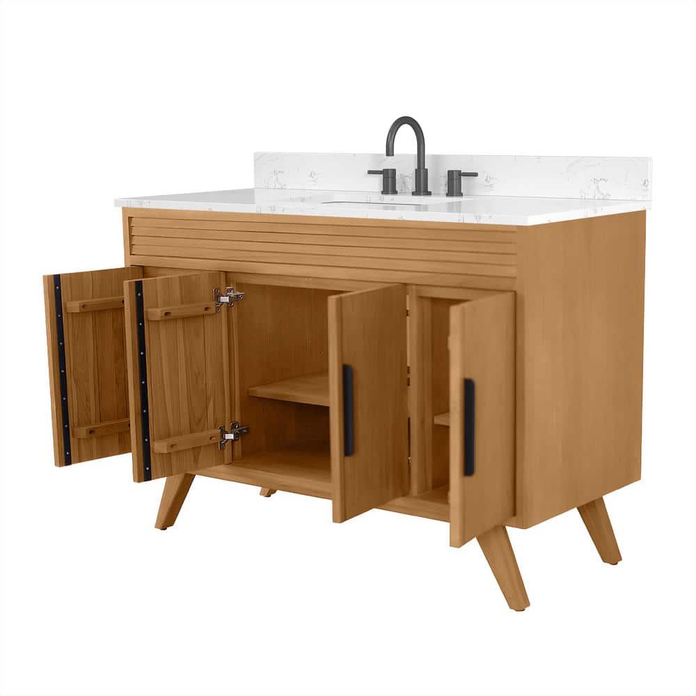Taylor 49" Natural Teak Single Sink Vanity with White Stone Top