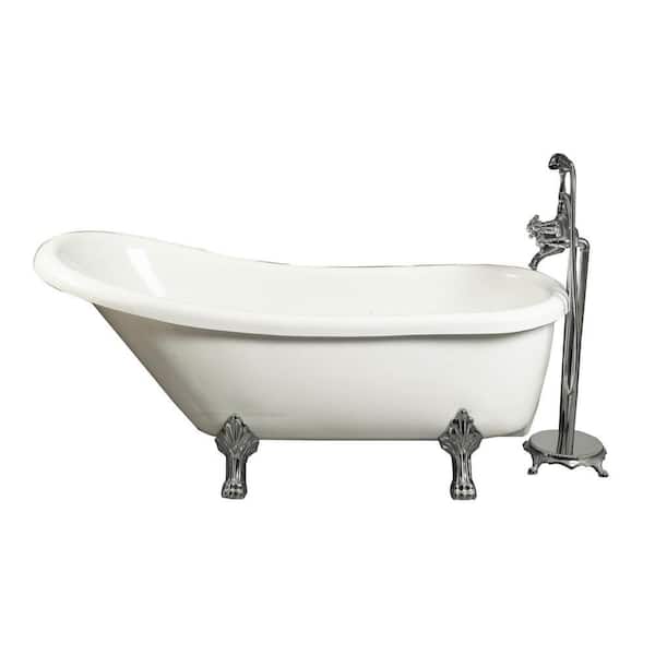 Aston 5.5 ft. Acrylic Claw Foot Slipper Tub in White with Floor-Mount Faucet