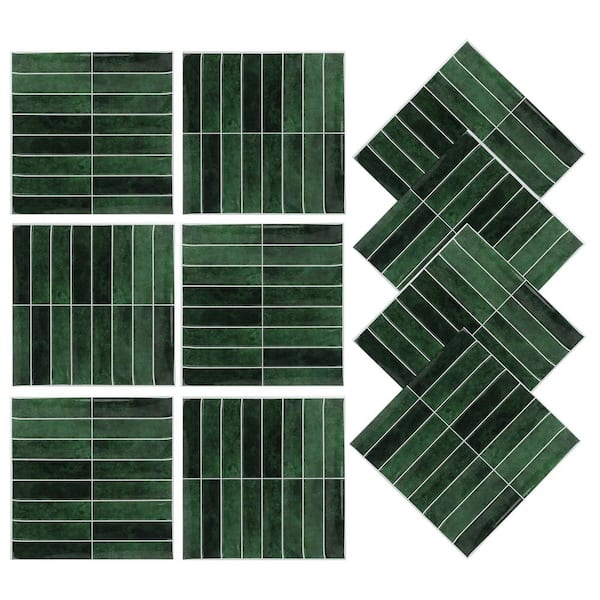 Jeedeson 12 in. x 12 in. Green Vinyl Peel and Stick Backsplash Tile, Self Adhesive Wall Stickers for Kitchen, Bathroom (10-Pack)