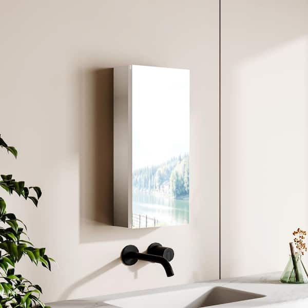 GroGro 12 in. W x 26 in. H Rectangular Aluminum Recessed/Surface Mount Single Medicine Cabinet with Mirror