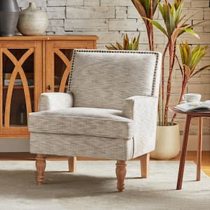 Cahokia Classic Beige Polyester Upholstery Accent Chair with Nailhead Trim and Tapered Solid Wood Legs