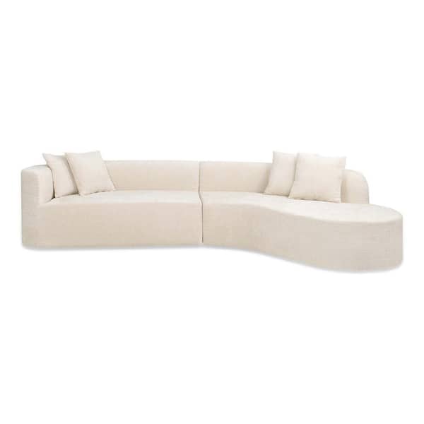 Jennifer Taylor Mallory 134.5 in. Square Arm 2-Pieces Chenille Sofa in a Box Raf Curved Sectional Sofa in Light Beige