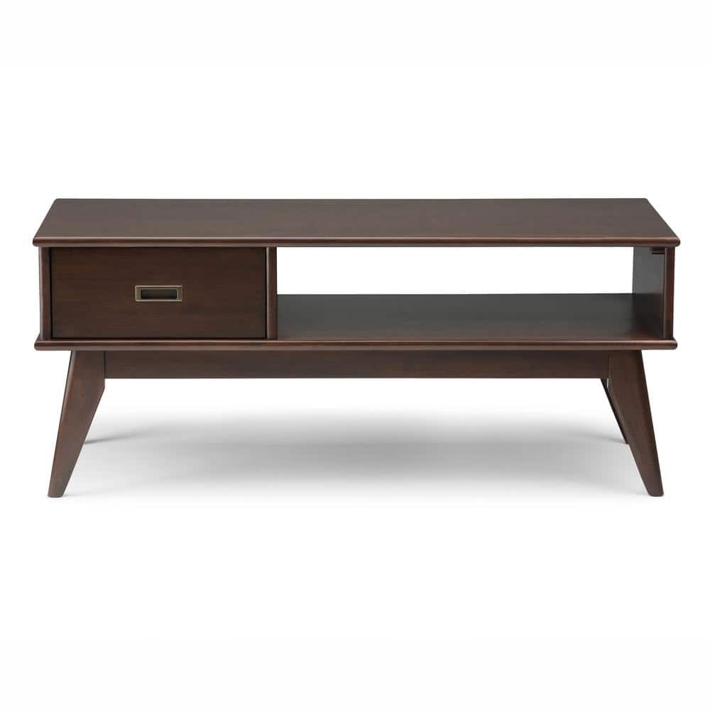 Auburn Brown Mid-Century Modern Wood Coffee Table with Storage