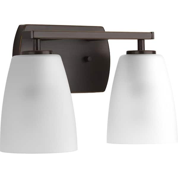 Leap Collection 2-Light Antique Bronze Etched Glass Modern Bath Vanity Light