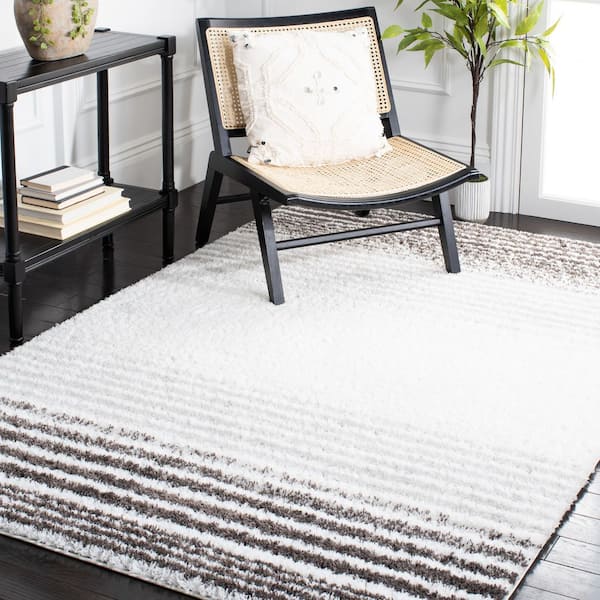 Berber Shag 9 ft. x 12 ft. Ivory/Gray Striped Gradient Modern Area Rug