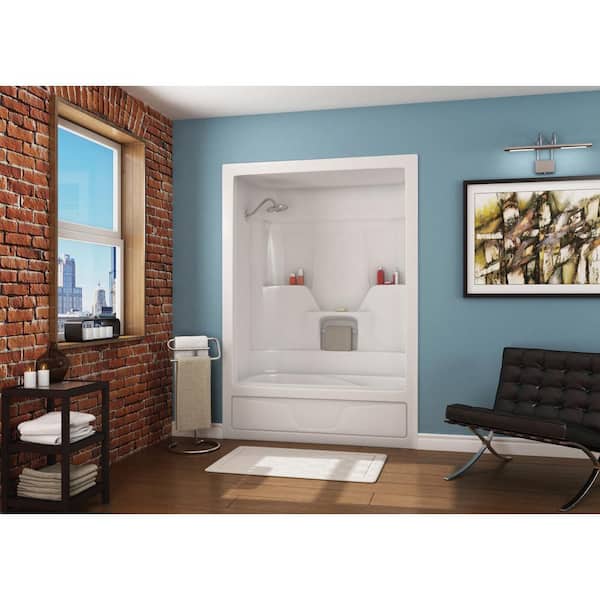 Aspen 31 in. x 60 in. x 85 in. 3-piece Acrylic Bath and Shower Kit with Left Drain in White