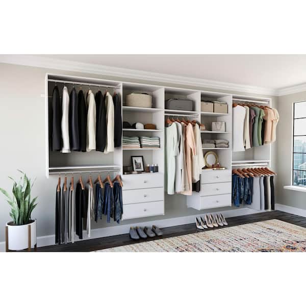 120 in. W - 144 in. W White Wood Deluxe Closet System