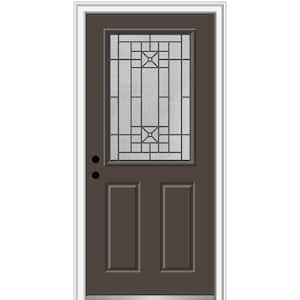 32 in. x 80 in. Courtyard Right-Hand 1/2-Lite Decorative Painted Fiberglass Smooth Prehung Front Door, 4-9/16 in. Frame