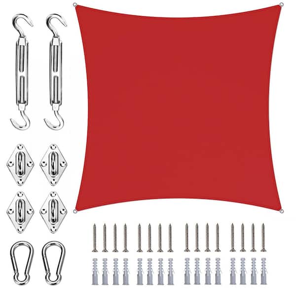 9 ft. x 9 ft. Sqaure Waterproof Shade Sail with Hardware Kit-Red