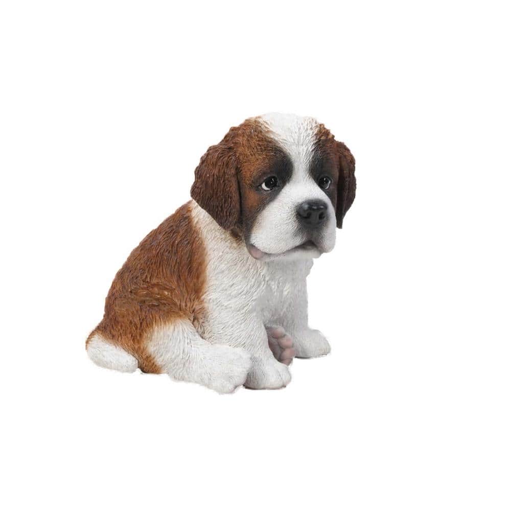 Small Brown and White Resin Sitting Saint Bernard Puppy Statue