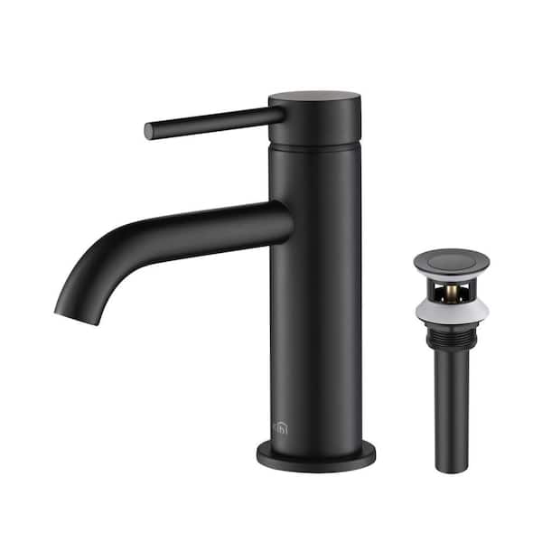 Single Handle Lever Handle Single Hole Bathroom Sink Faucet with Supply Lines and Pop-Up Drain in Matte Black