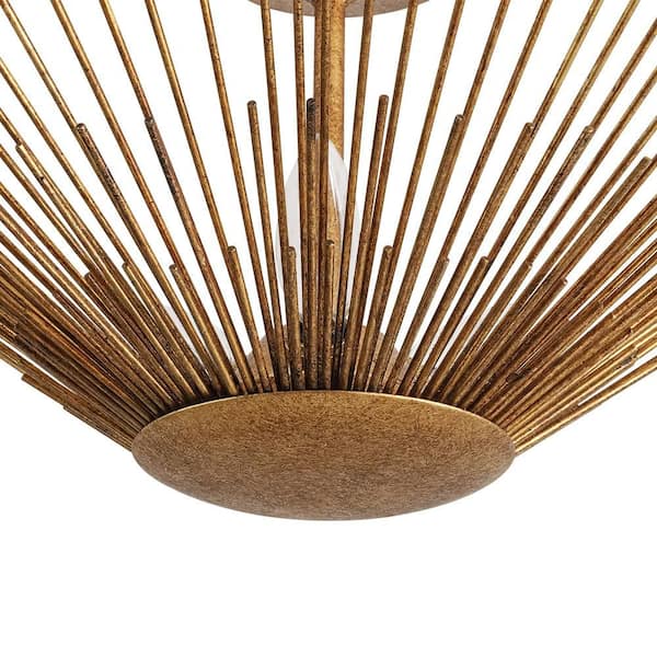 HUOKU Dopul 3-Light 17 in.W Distressed Gold Semi-Flush Mount Cone