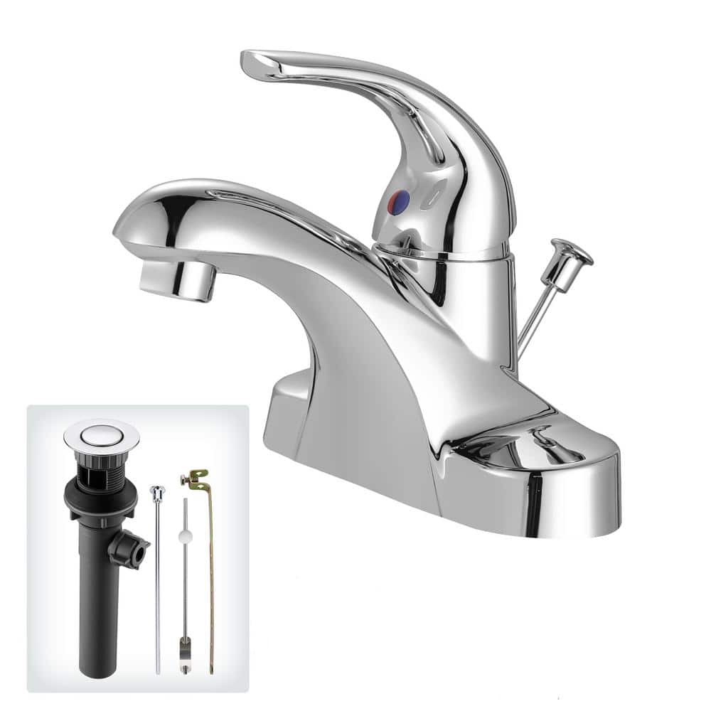 ALEASHA 4 in. Centerset SingleHandle Mid Arc Bathroom Sink Faucet with Drain Kit Included in