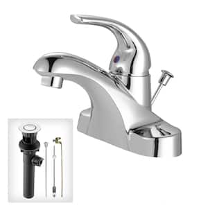 4 in. Centerset Single-Handle Mid Arc Bathroom Sink Faucet with Drain Kit Included in Chrome