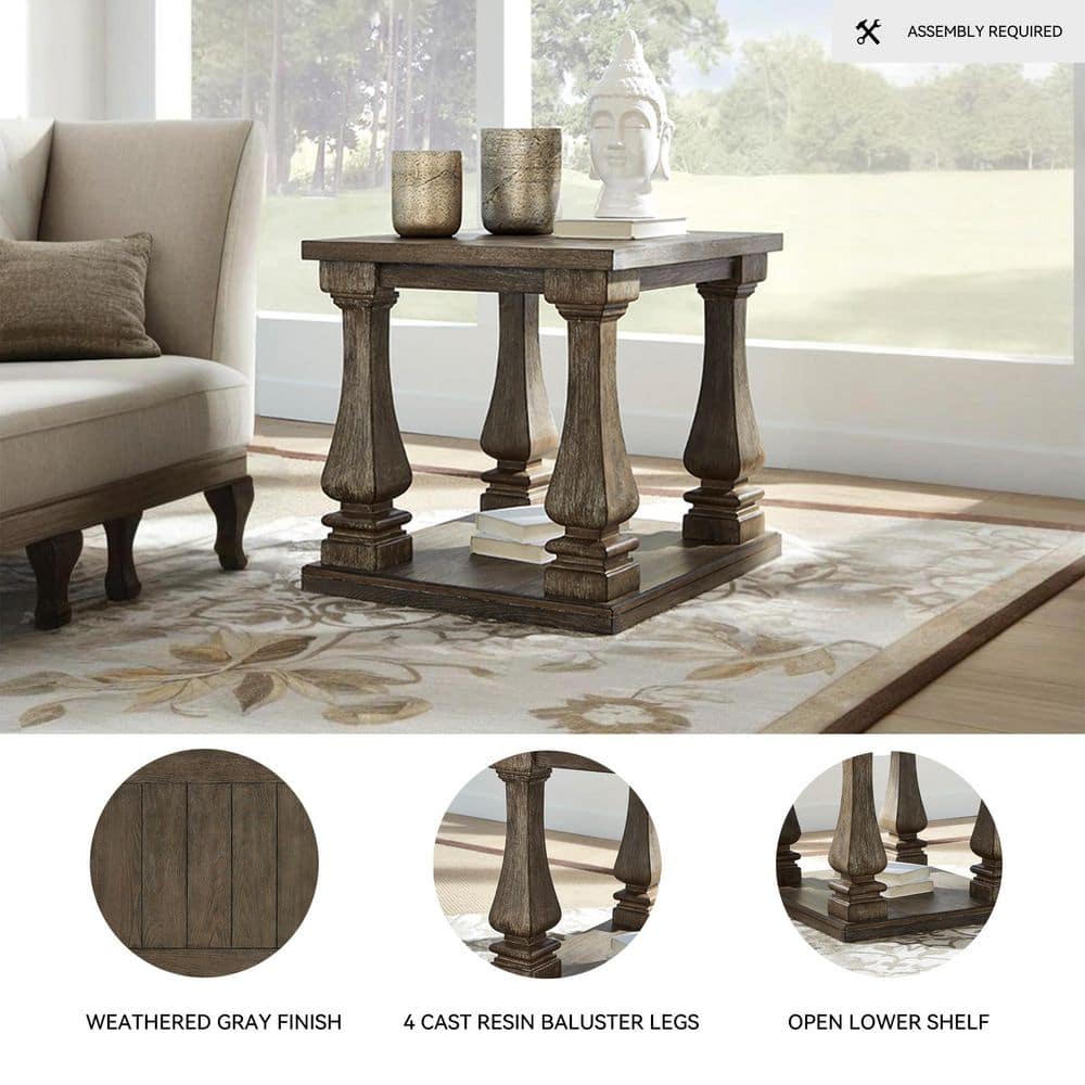 Johnelle 23.75 in. Gray Rectangle Wood End Table with Lower Shelf - thumbnail 6