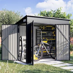 Garden 8 ft. W x 4 ft. D Metal Tool Shed Outdoor Storage Shed with Lockable 3-Doors, Window for Backyard 32 sq. ft.