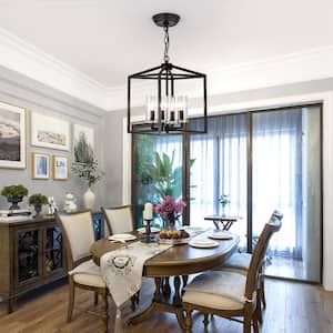 Springfield 4-Light Black Lantern Square/Rectangle Chandelier with Wrought Iron Accents