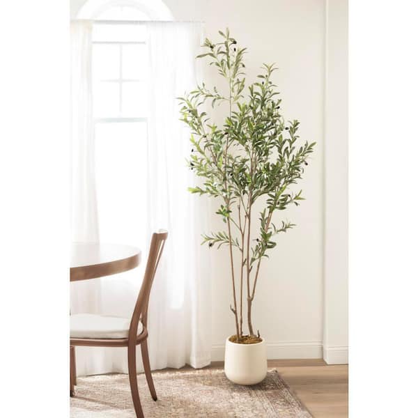 7 ft. Artificial Olive Tree Tree in White Plastic Pot
