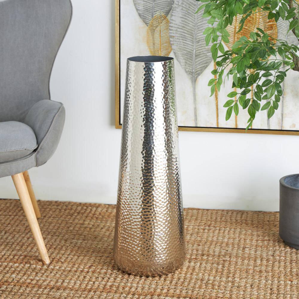 Litton Lane 31 in. Silver Tall Hammered Aluminum Metal Decorative