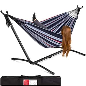 9.5 ft. 2-Person Brazilian-Style Cotton Double Hammock Bed with Stand Set with Carrying Bag in Abyss