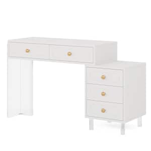 Helotes 1-Piece White Makeup Vanity Desk with 5-Drawer, Vanity Desk with Transparent Acrylic Base and Legs