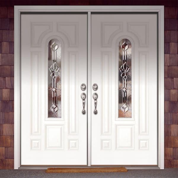74 in. x 81.625 in. Medina Zinc Center Arch Lite Unfinished Smooth Right-Hand Fiberglass Double Prehung Front Door