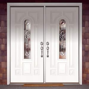 74 in. x 81.625 in. Medina Zinc Center Arch Lite Unfinished Smooth Left-Hand Fiberglass Double Prehung Front Door