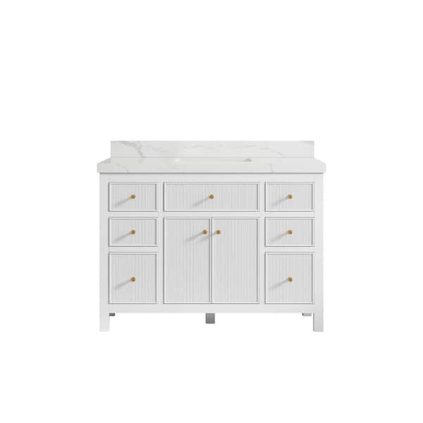 Willow Collections Sonoma 48 in. W x 22 in. D x 36 in. H Bath Vanity in White with 2" Calacatta Quartz Top