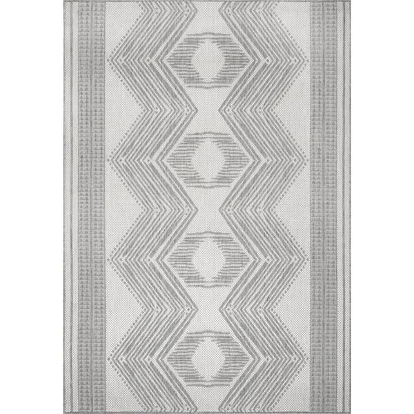 Ranya Tribal Light Grey 10 ft. x 13 ft. Outdoor Area Rug
