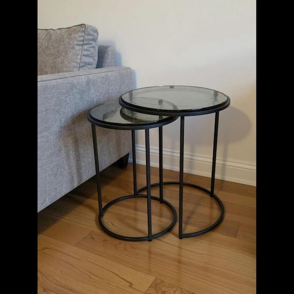 18.50 in. Nickel Round Glass End Table