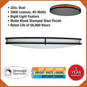 32 in. Oval Matte Black Orbit LED Flush Mount Ceiling Light Night Light 3000 Lumens Adjust Color Temperatures