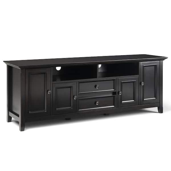 Simpli Home Amherst 72 in. Hickory Brown Wood TV Stand with 1 Drawer Fits TVs Up to 80 in. with Storage Doors