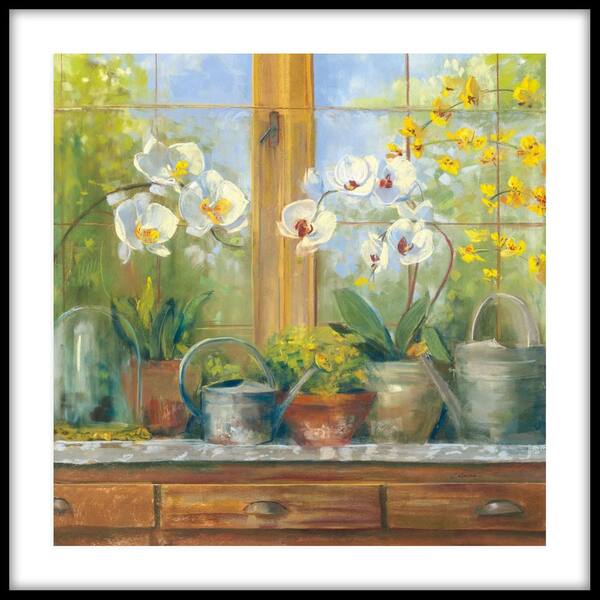 PTM Images 13.75 in. x 13.75 in.  "Gardeners Table Orchids" Framed Wall Art