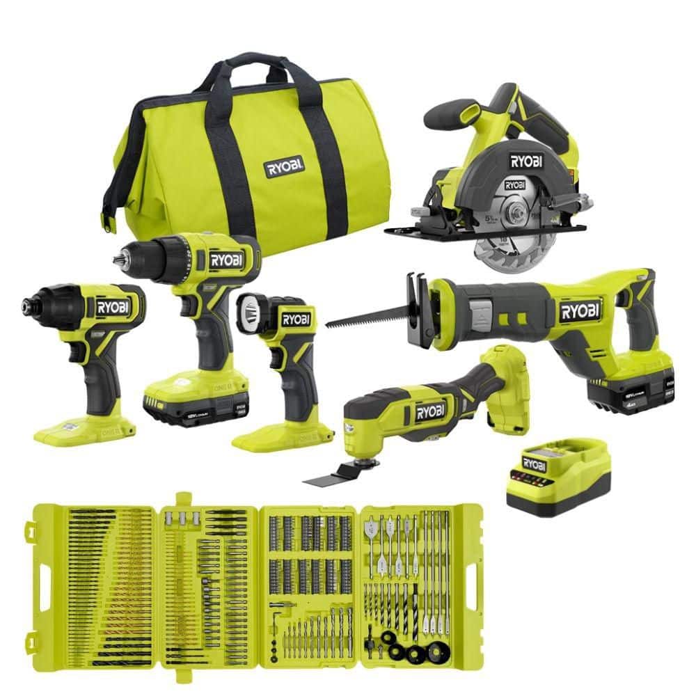 Ryobi ONE+ 18V Cordless 6-Tool Combo Kit w/ (2) Batteries, Charger & 300-Piece Drill & Driving Kit