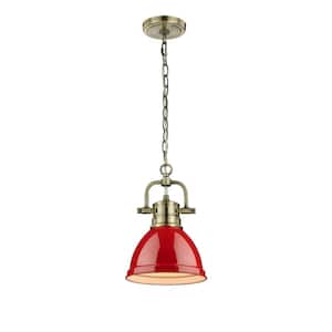 Duncan AB 1-Light Aged Brass Pendant with Red Shade