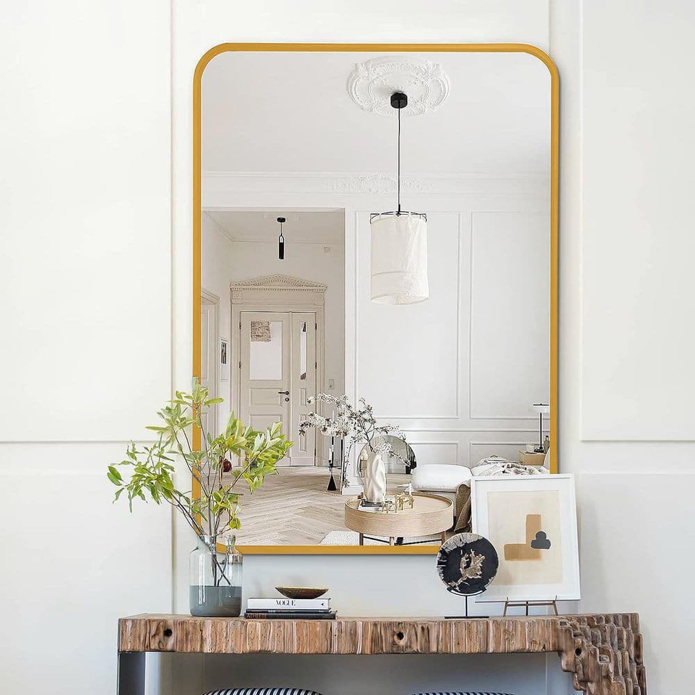 Gold 22 in. W x 30 in. H Farmhose Rectangular Metal Framed Wall Mirror price history on PriceWatchPro